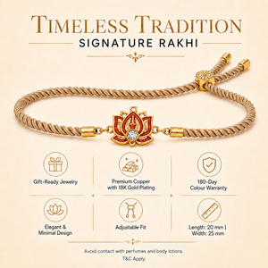 18K Gold Plated Rakhi Stone-Studded Lotus Floral Motif Design Rakhi - House of Viya