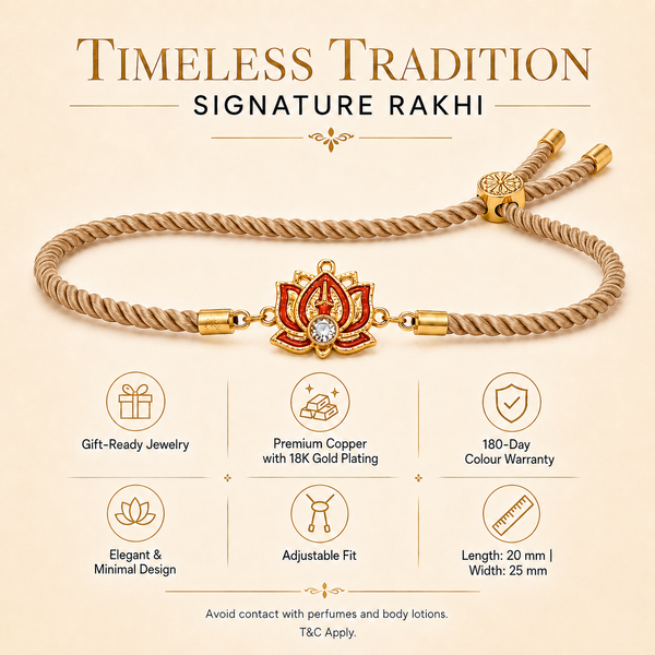 18K Gold Plated Rakhi Stone-Studded Lotus Floral Motif Design Rakhi - House of Viya