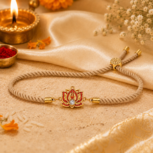 18K Gold Plated Rakhi Stone-Studded Lotus Floral Motif Design Rakhi - House of Viya