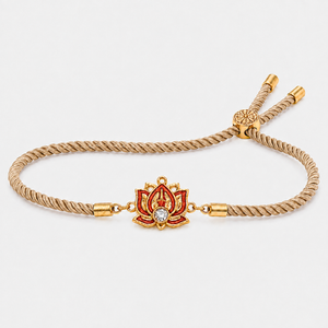18K Gold Plated Rakhi Stone-Studded Lotus Floral Motif Design Rakhi - House of Viya