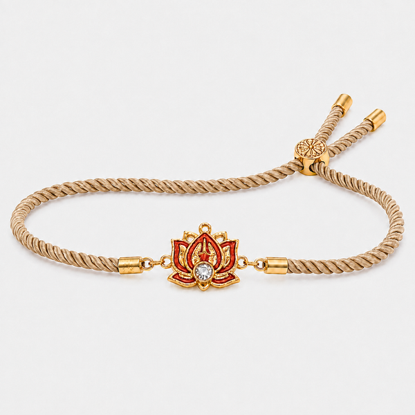 18K Gold Plated Rakhi Stone-Studded Lotus Floral Motif Design Rakhi - House of Viya