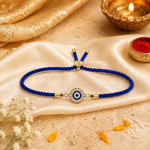 18K Gold Plated Rakhi Stone-Studded Nazar Evil Eye Motif Design Rakhi - House of Viya