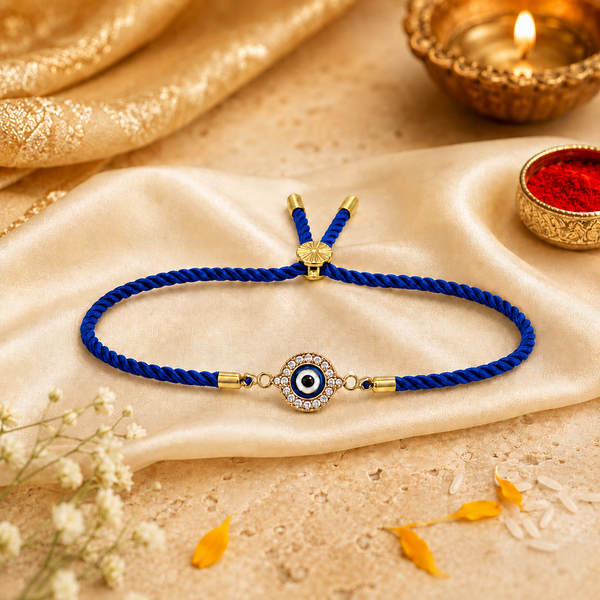 18K Gold Plated Rakhi Stone-Studded Nazar Evil Eye Motif Design Rakhi - House of Viya