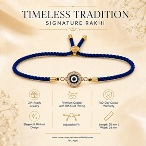 18K Gold Plated Rakhi Stone-Studded Nazar Evil Eye Motif Design Rakhi - House of Viya