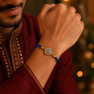 18K Gold Plated Rakhi Stone-Studded Nazar Evil Eye Motif Design Rakhi - House of Viya