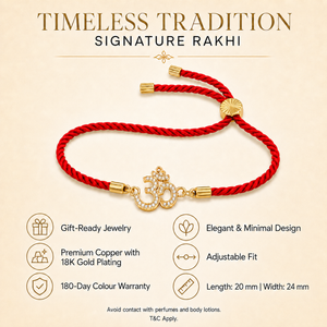 18K Gold Plated Rakhi Stone-Studded Om CZ Motif Religious Rakhi - House of Viya