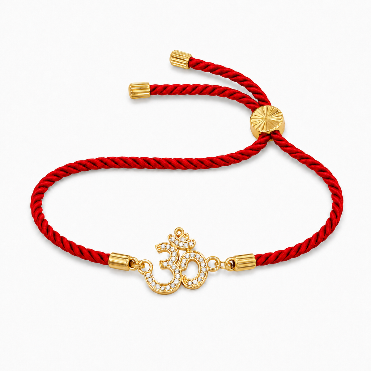 18K Gold Plated Rakhi Stone-Studded Om CZ Motif Religious Rakhi