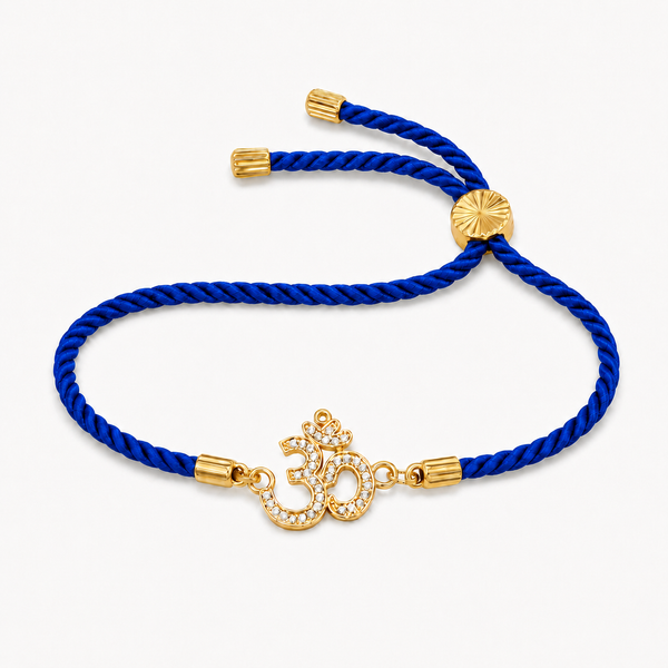 18K Gold Plated Rakhi Stone-Studded Om CZ Motif Religious Rakhi - House of Viya
