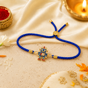 18K Gold Plated Rakhi Stone-Studded Robot Motif Kids Character Rakhi - House of Viya