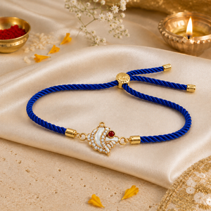 18K Gold Plated Rakhi Stone-Studded Shankh Motif Religious Traditional Rakhi - House of Viya