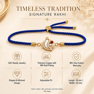 18K Gold Plated Rakhi Stone-Studded Shankh Motif Religious Traditional Rakhi - House of Viya