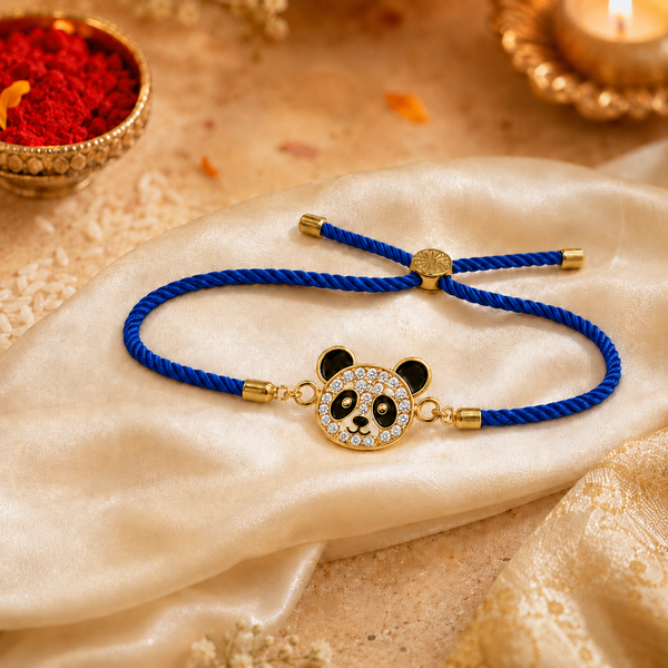 18K Gold Plated Rakhi Panda Animal Motif Charm Kids Character Rakhi - House of Viya