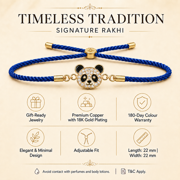 18K Gold Plated Rakhi Panda Animal Motif Charm Kids Character Rakhi - House of Viya
