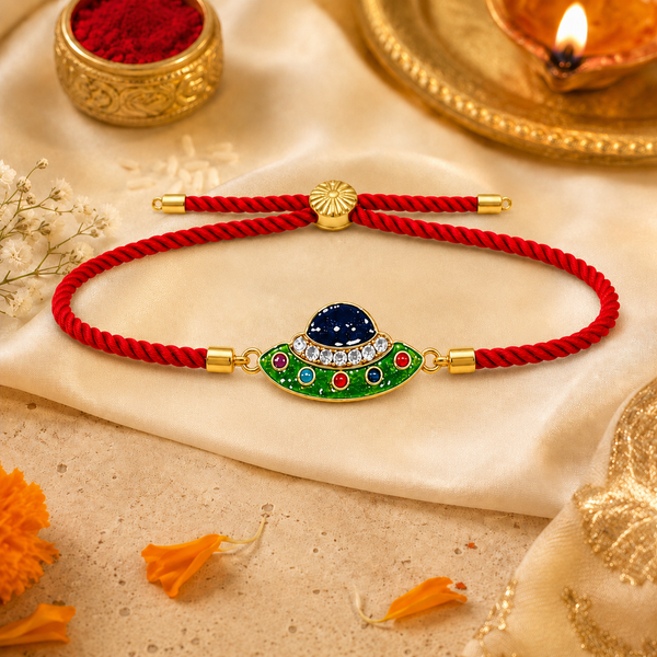 18K Gold Plated Rakhi Stone-Studded UFO Motif Kids Character Rakhi - House of Viya