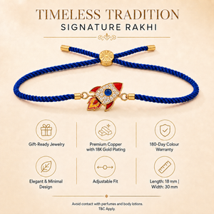 18K Gold Plated Rakhi Stone-Studded Rocket Motif Kids Character Rakhi - House of Viya