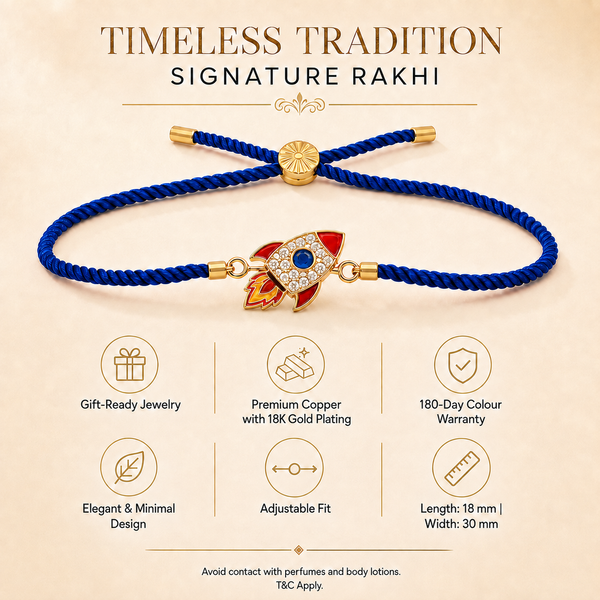 18K Gold Plated Rakhi Stone-Studded Rocket Motif Kids Character Rakhi - House of Viya