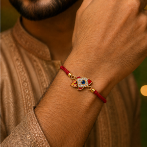 18K Gold Plated Rakhi Stone-Studded Rocket Motif Kids Character Rakhi - House of Viya