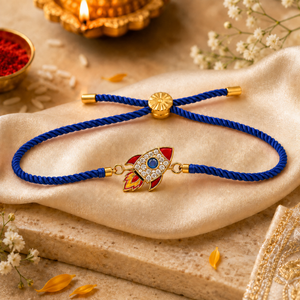 18K Gold Plated Rakhi Stone-Studded Rocket Motif Kids Character Rakhi - House of Viya