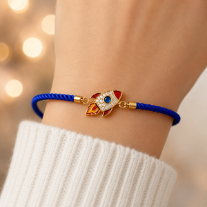 18K Gold Plated Rakhi Stone-Studded Rocket Motif Kids Character Rakhi - House of Viya