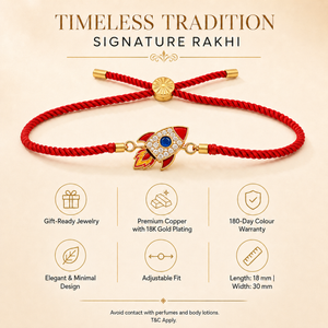 18K Gold Plated Rakhi Stone-Studded Rocket Motif Kids Character Rakhi - House of Viya