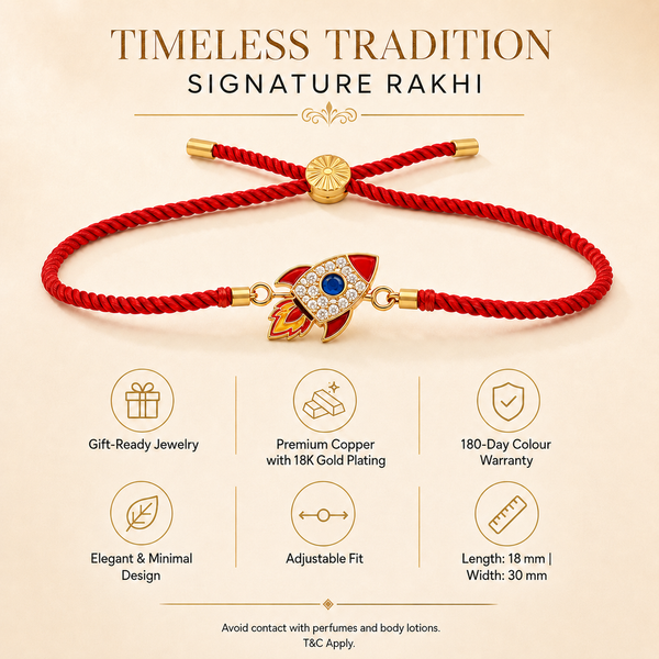 18K Gold Plated Rakhi Stone-Studded Rocket Motif Kids Character Rakhi - House of Viya