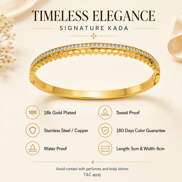 Kadas Gold-Tone Crystal-Studded Beaded Textured Kada Bangle for Women - House of Viya