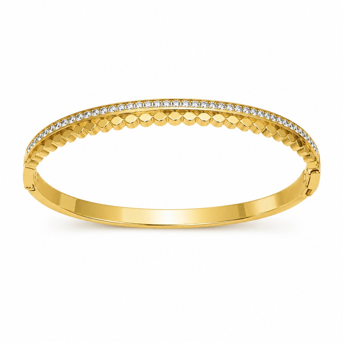 Kadas Gold-Tone Crystal-Studded Beaded Textured Kada Bangle for Women