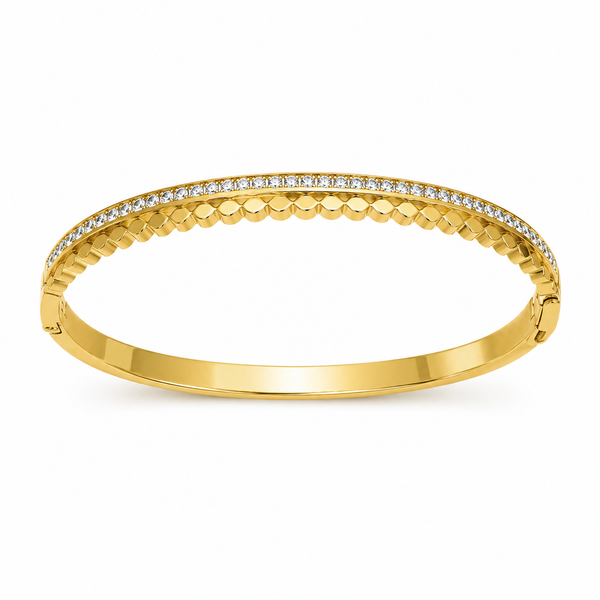Kadas Gold-Tone Crystal-Studded Beaded Textured Kada Bangle for Women - House of Viya