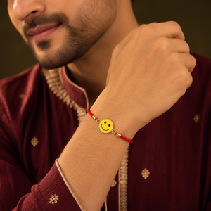 18K Gold Plated Rakhi Smiley Face Motif Charm Kids Character Rakhi - House of Viya