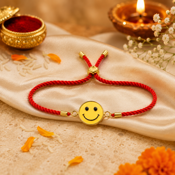 18K Gold Plated Rakhi Smiley Face Motif Charm Kids Character Rakhi - House of Viya