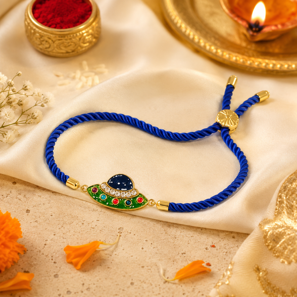 18K Gold Plated Rakhi Stone-Studded UFO Motif Kids Character Rakhi - House of Viya