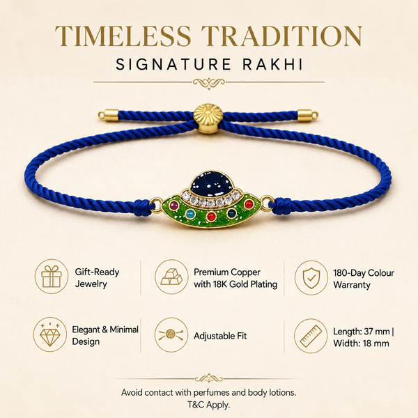 18K Gold Plated Rakhi Stone-Studded UFO Motif Kids Character Rakhi - House of Viya