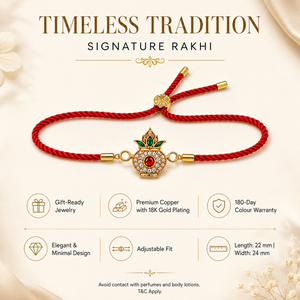 18K Gold Plated Rakhi Stone-Studded Kalash Motif Religious Traditional Rakhi - House of Viya