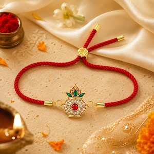 18K Gold Plated Rakhi Stone-Studded Kalash Motif Religious Traditional Rakhi - House of Viya