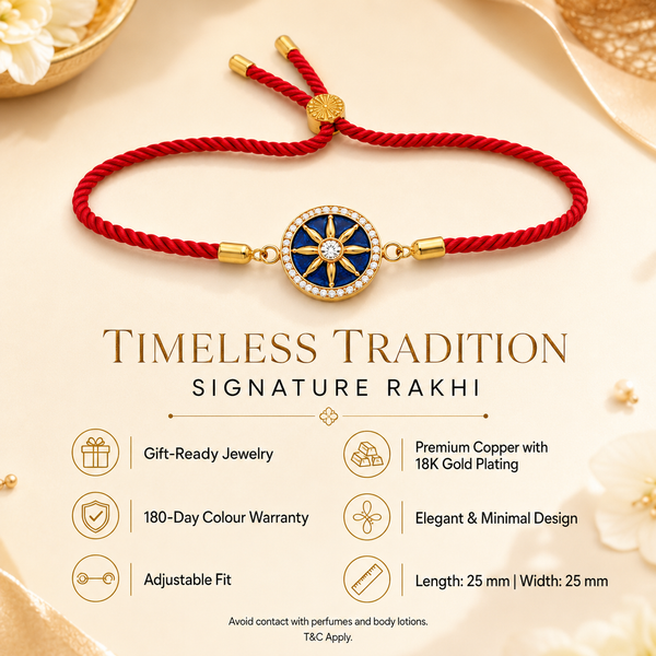 18K Gold Plated Rakhi Stone-Studded Chakra Motif Traditional Rakhi - House of Viya