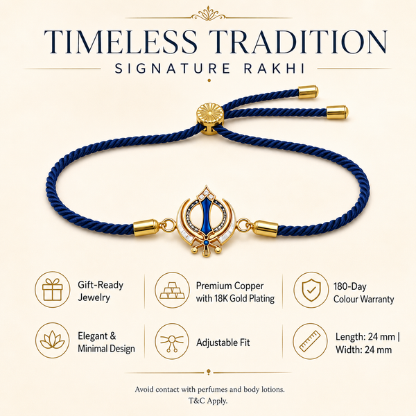 18K Gold Plated Rakhi Stone-Studded Khanda Motif Religious Traditional Rakhi - House of Viya