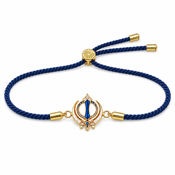 18K Gold Plated Rakhi Stone-Studded Khanda Motif Religious Traditional Rakhi - House of Viya