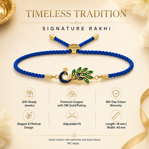 18K Gold Plated Rakhi Stone-Studded Peacock Motif Floral Design Rakhi - House of Viya