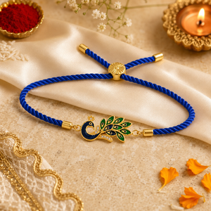 18K Gold Plated Rakhi Stone-Studded Peacock Motif Floral Design Rakhi - House of Viya
