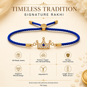 18K Gold Plated Rakhi Stone-Studded Crown Prince Motif Charm Rakhi - House of Viya