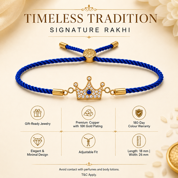 18K Gold Plated Rakhi Stone-Studded Crown Prince Motif Charm Rakhi - House of Viya