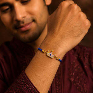 18K Gold Plated Rakhi Stone-Studded Crown Prince Motif Charm Rakhi - House of Viya
