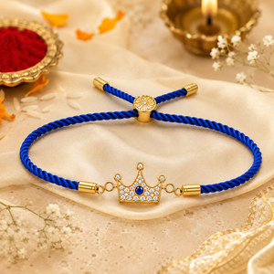 18K Gold Plated Rakhi Stone-Studded Crown Prince Motif Charm Rakhi - House of Viya