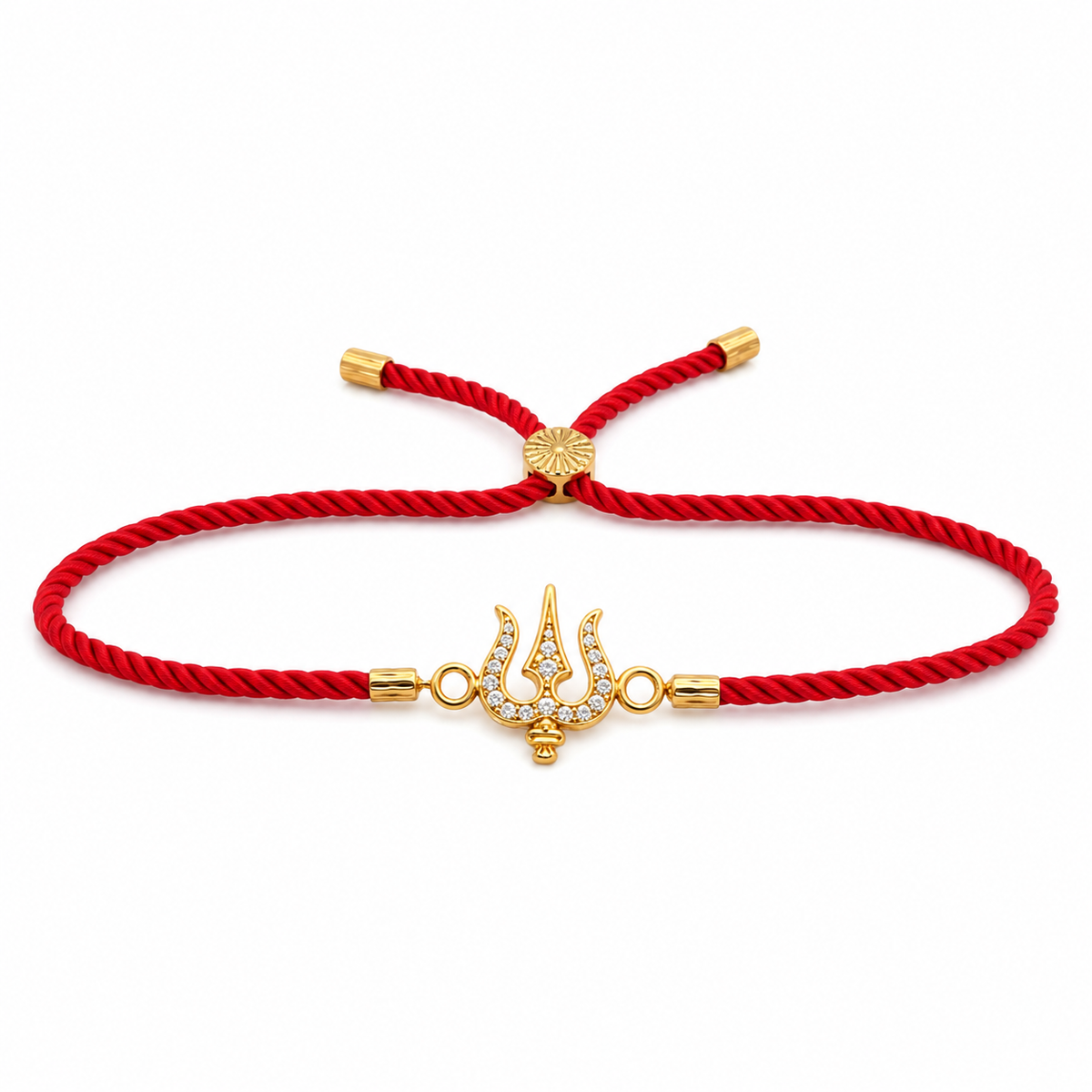 18K Gold Plated Rakhi Stone-Studded Trishul CZ Motif Religious Rakhi