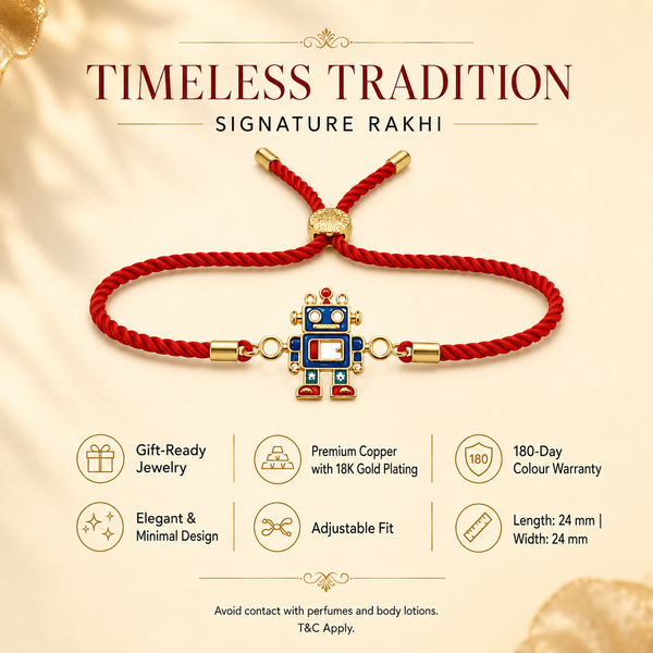 18K Gold Plated Rakhi Stone-Studded Robot Motif Kids Character Rakhi - House of Viya