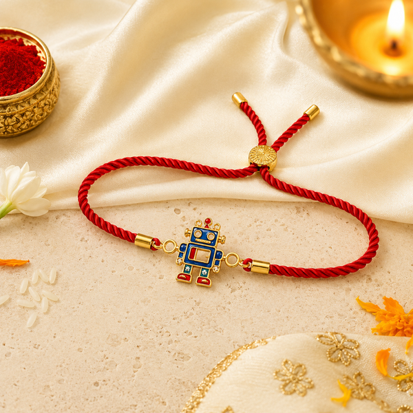 18K Gold Plated Rakhi Stone-Studded Robot Motif Kids Character Rakhi - House of Viya