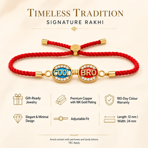 18K Gold Plated Rakhi Stone-Studded Cool Brother Charm Design Rakhi - House of Viya