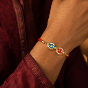 18K Gold Plated Rakhi Stone-Studded Cool Brother Charm Design Rakhi - House of Viya