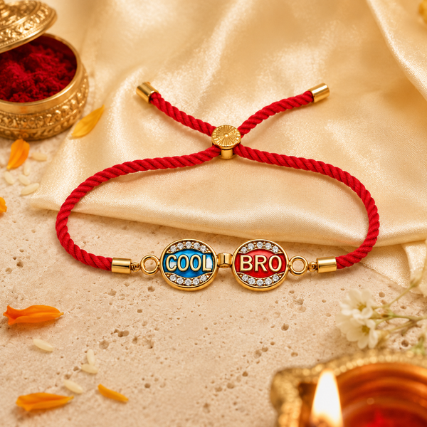 18K Gold Plated Rakhi Stone-Studded Cool Brother Charm Design Rakhi - House of Viya