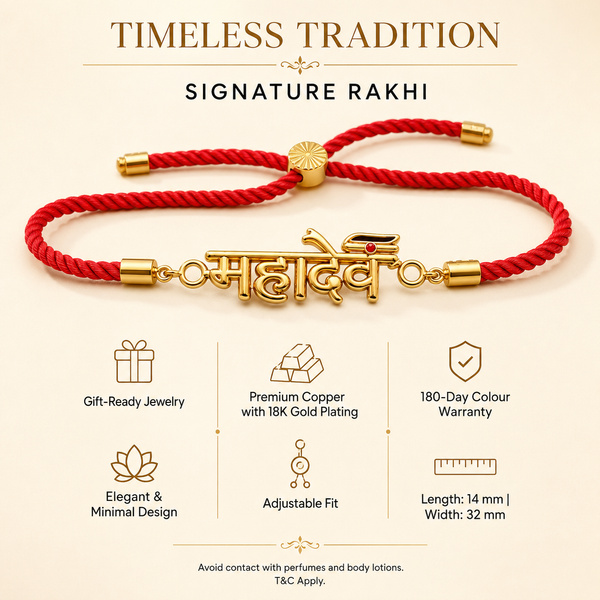 18K Gold Plated Rakhi Mahadev Motif Shiva Religious Traditional Rakhi - House of Viya